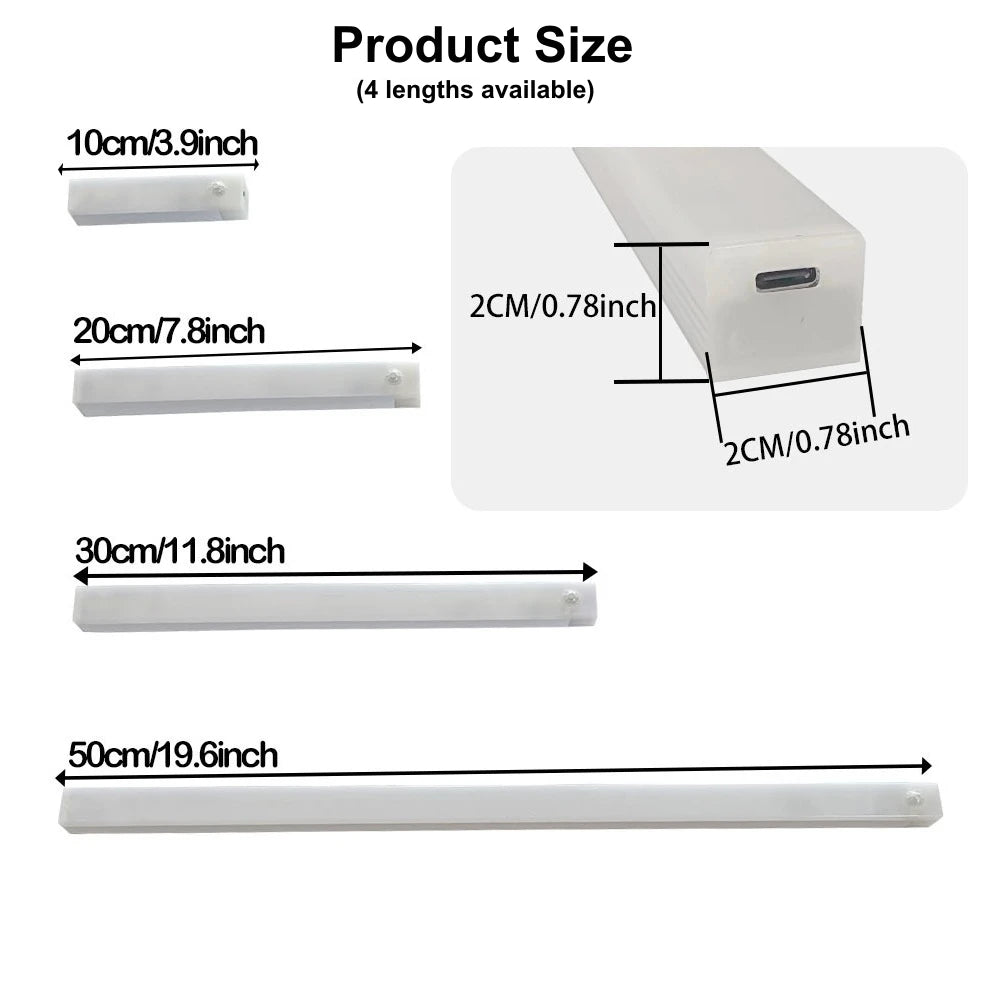 Luz de barra LED con sensor de movimiento, recargable por USB, inalámbrica, luz nocturna por inducción, lámpara de gabinete magnética portátil sin cable para cocina