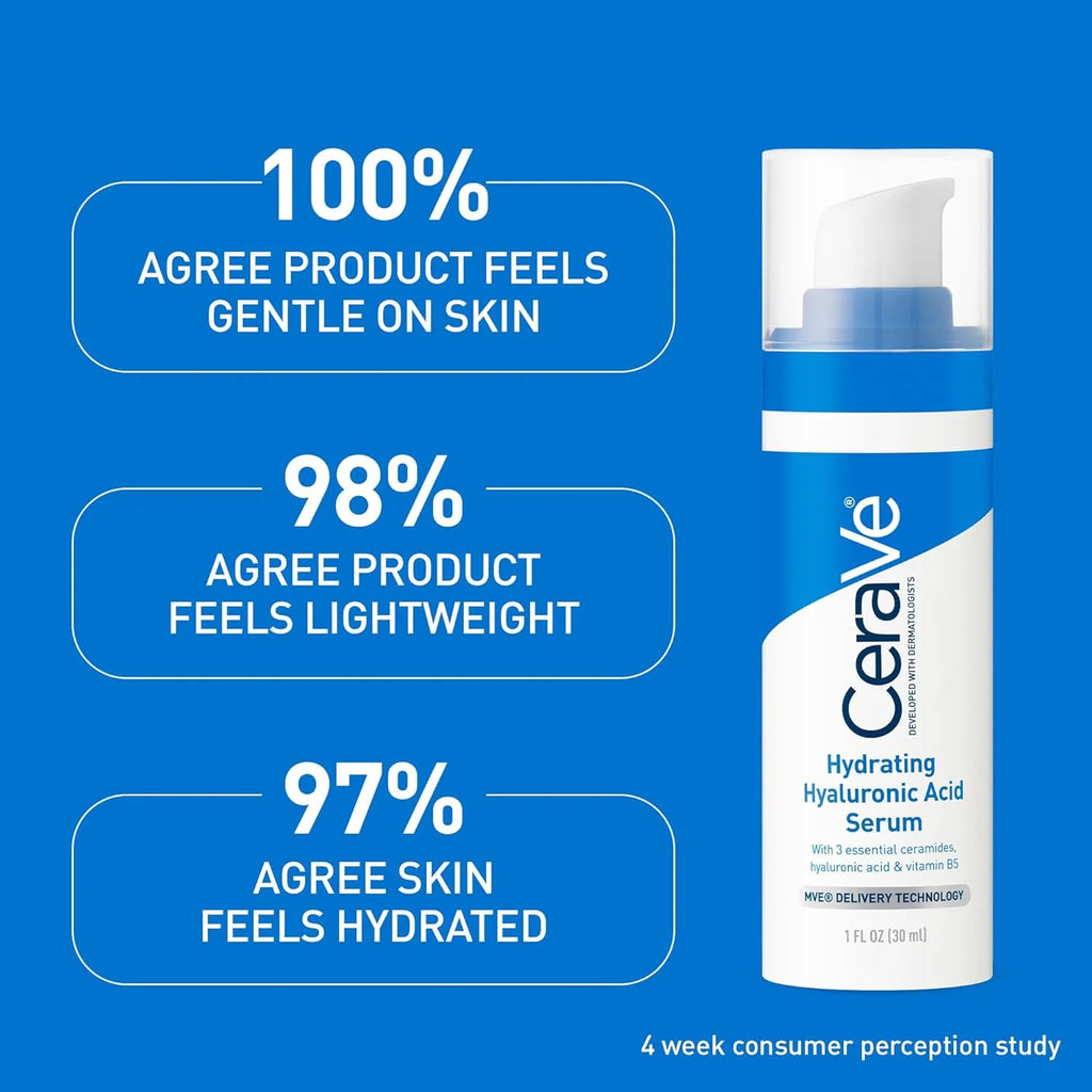 CeraVe - Suero Facial de Ácido Hialurónico con Vitamina B5 y Ceramidas, Suero Facial Hidratante para Piel Seca, Sin Fragancia, 29 ml