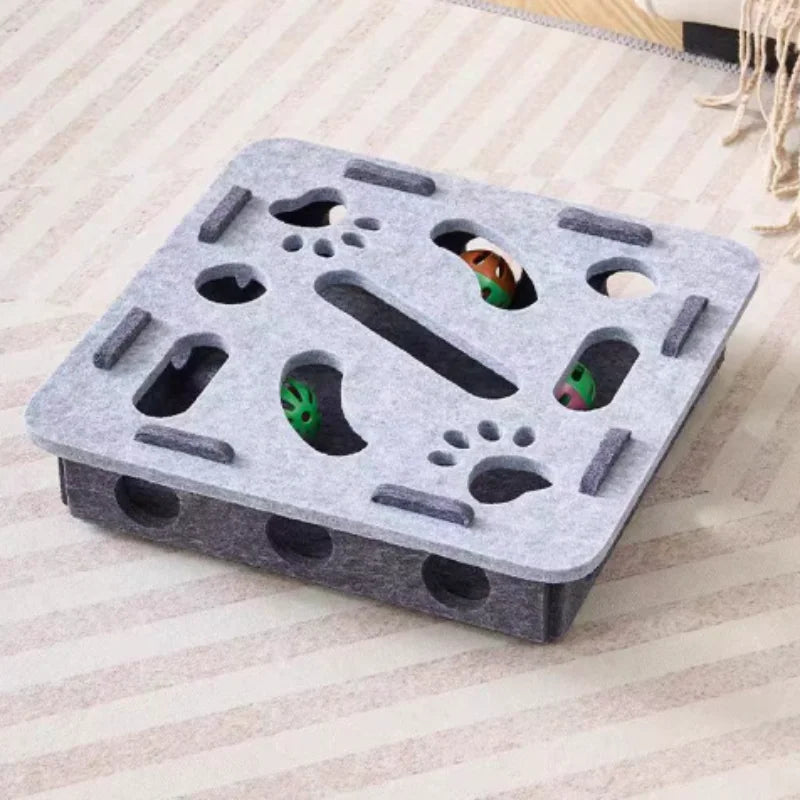 Juguete para gatos con laberinto, caja de fieltro con agujeros y pelota con cascabel, juguete interactivo divertido para gatitos, suministros para gatos