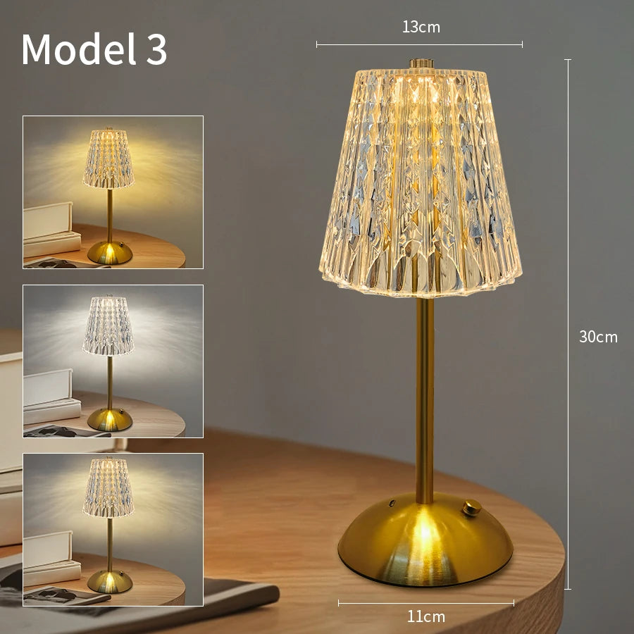 LED Table Lamp USB Rechargable Touch Dimming Coffee Bar Atmosphere Light Eye-Protection Reading Night Light Bedroom Decor