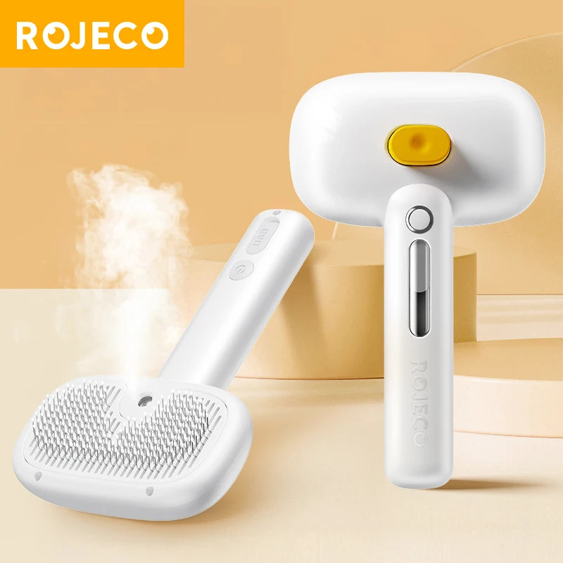 Cepillo de vapor eléctrico ROJECO para mascotas, cepillo pulverizador para perros y gatos, peine para eliminar el pelo de mascotas, herramienta de aseo para mascotas, cepillo de niebla de agua removedor de pelo