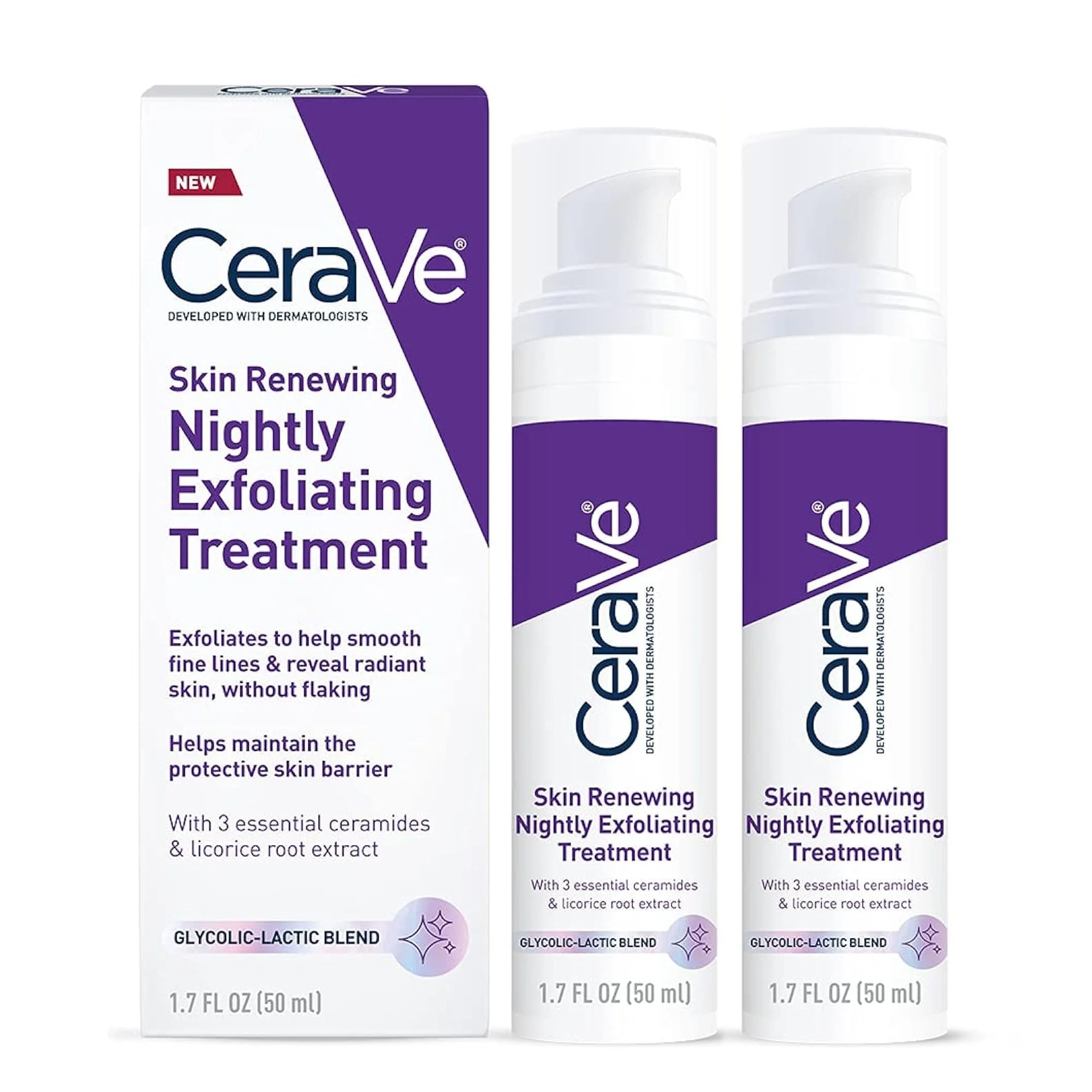 CeraVe Tratamiento Exfoliante Nocturno Renovador de la Piel 50ml Suero con Ácido Glicólico y Láctico con Ceramidas para una Piel Radiante y Suave