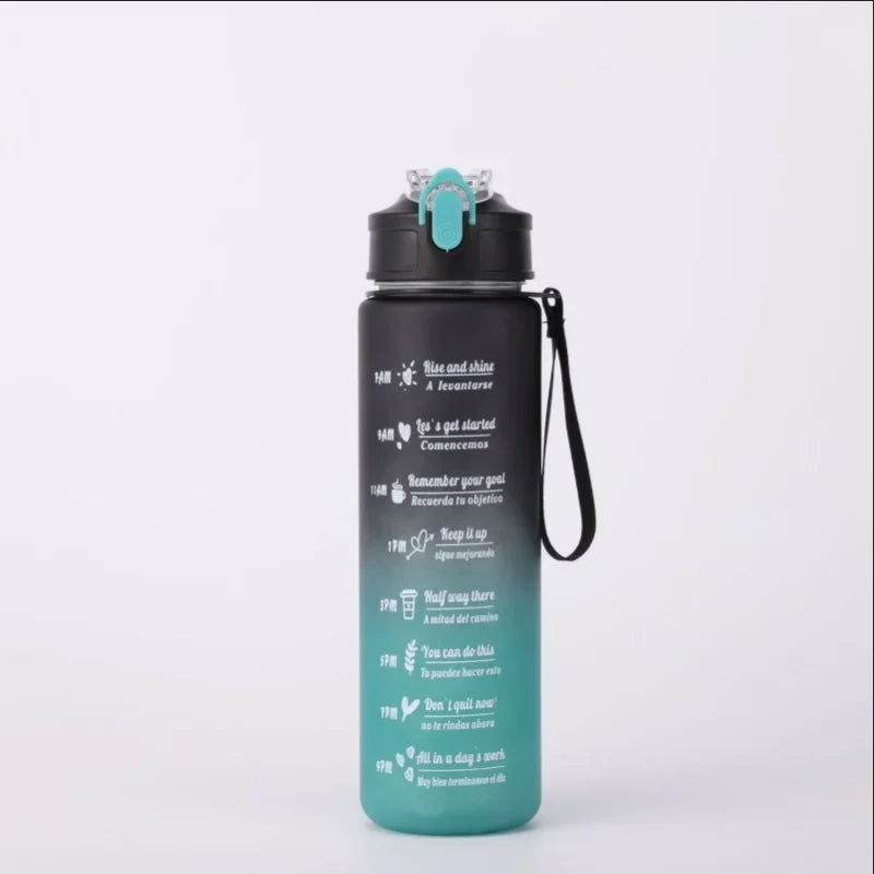 Botella de agua deportiva con pajita marcadora de tiempo, tapa abatible con cierre a prueba de fugas para fácil transporte, ideal para aventuras al aire libre
