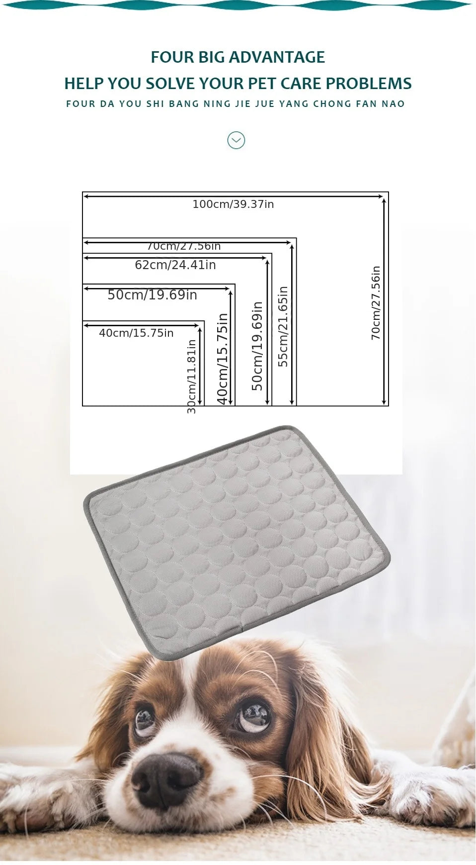 Colchoneta Refrescante para Perros, Cama Fría de Verano para Mascotas, Tamaño Extra Grande Para Perros Pequeños y Grandes, Accesorios para Mascotas, Manta Duradera para Gatos, Manta de Hielo para Gatos y Sofás
