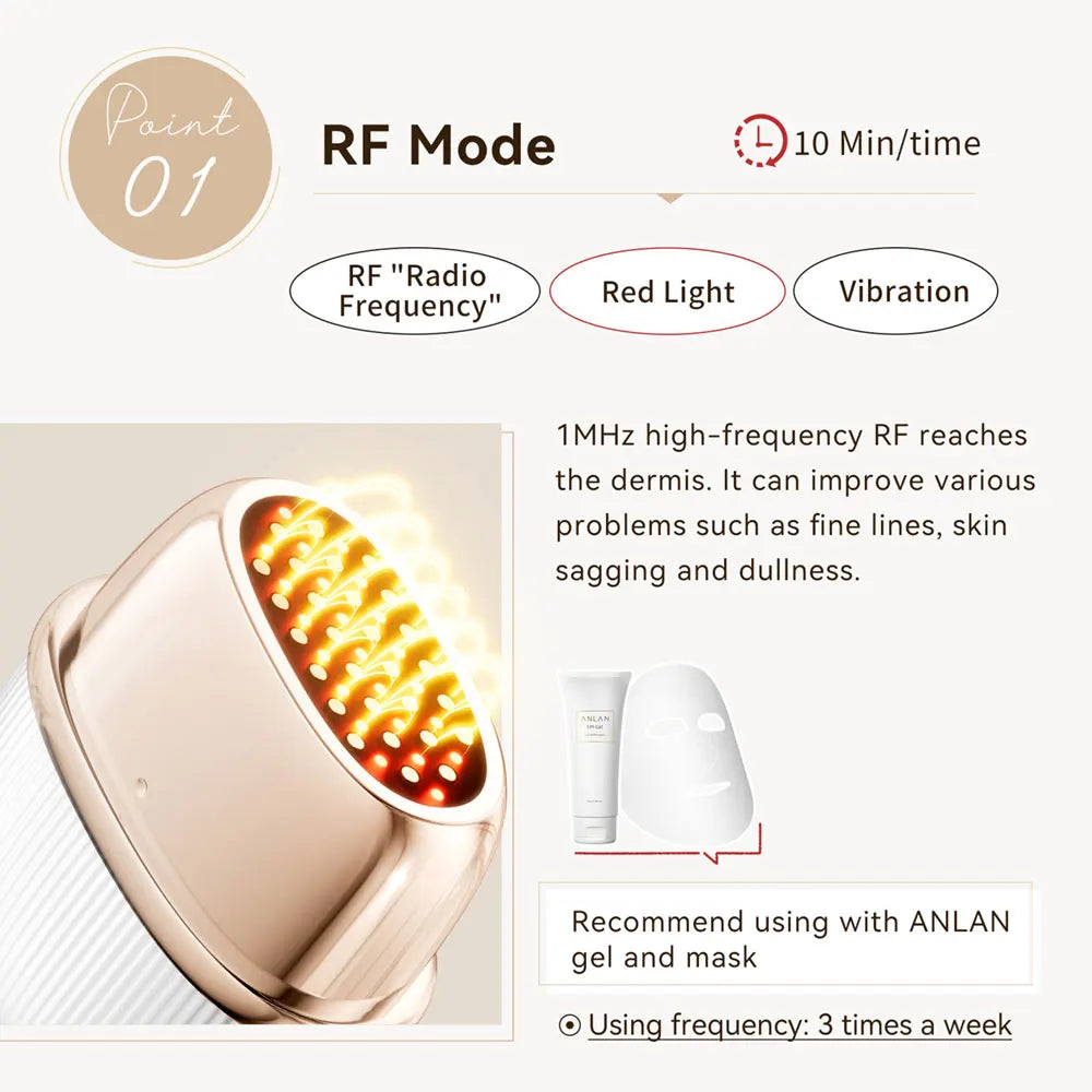 ANLAN Dispositivo de Belleza RF Multipolar EMS Lifting Facial Reafirmante de la Piel Antienvejecimiento Arrugas 3 Colores Luz Cuidado de la Piel Masaje Oro 24K