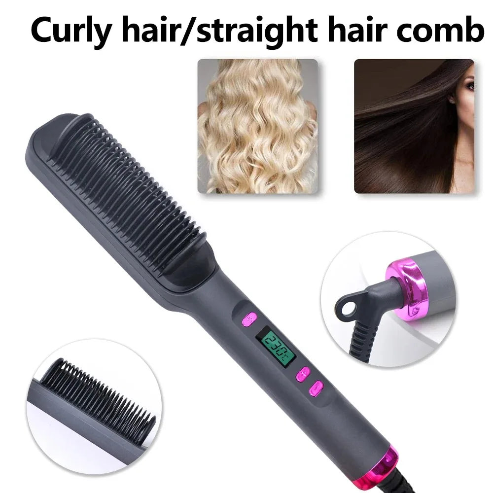 Sunny Hair: Peine caliente eléctrico, peine alisador multifuncional para cabello liso, herramienta de peinado anti-escaldado con iones negativos, cepillo alisador