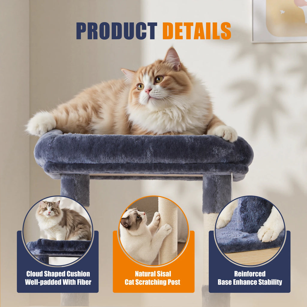 JHK 63In Árbol para Gatos Alto Torre de Escalada para Varios Gatos Muebles para Mascotas Rascadores de Sisal Natural Casa Estable para Gatos de Interior