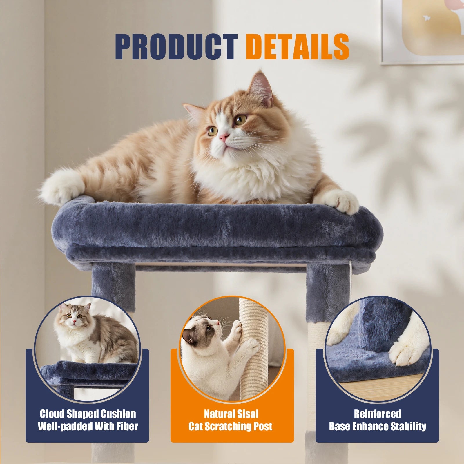 JHK 63In Árbol para Gatos Alto Torre de Escalada para Varios Gatos Muebles para Mascotas Rascadores de Sisal Natural Casa Estable para Gatos de Interior