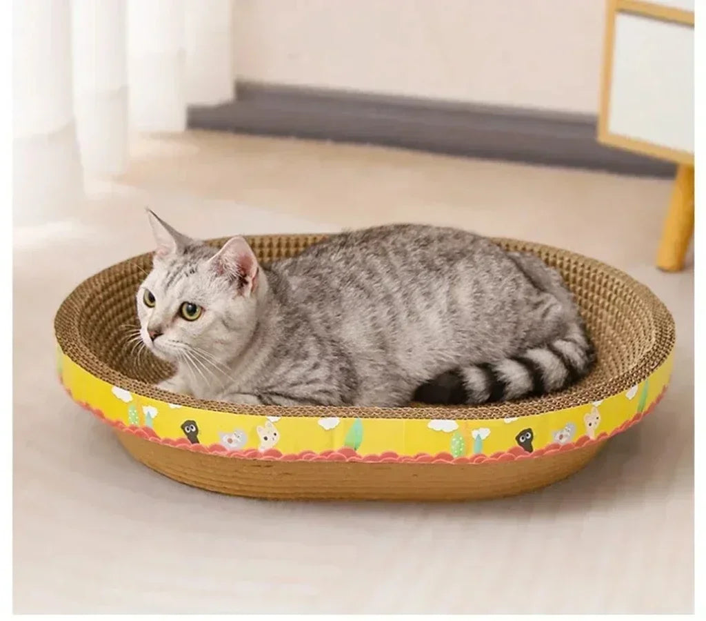 Tabla de rascado para gatos, protege los muebles, juguetes para afilar garras, nido de gato de papel corrugado ovalado resistente al desgaste, accesorios para gatos