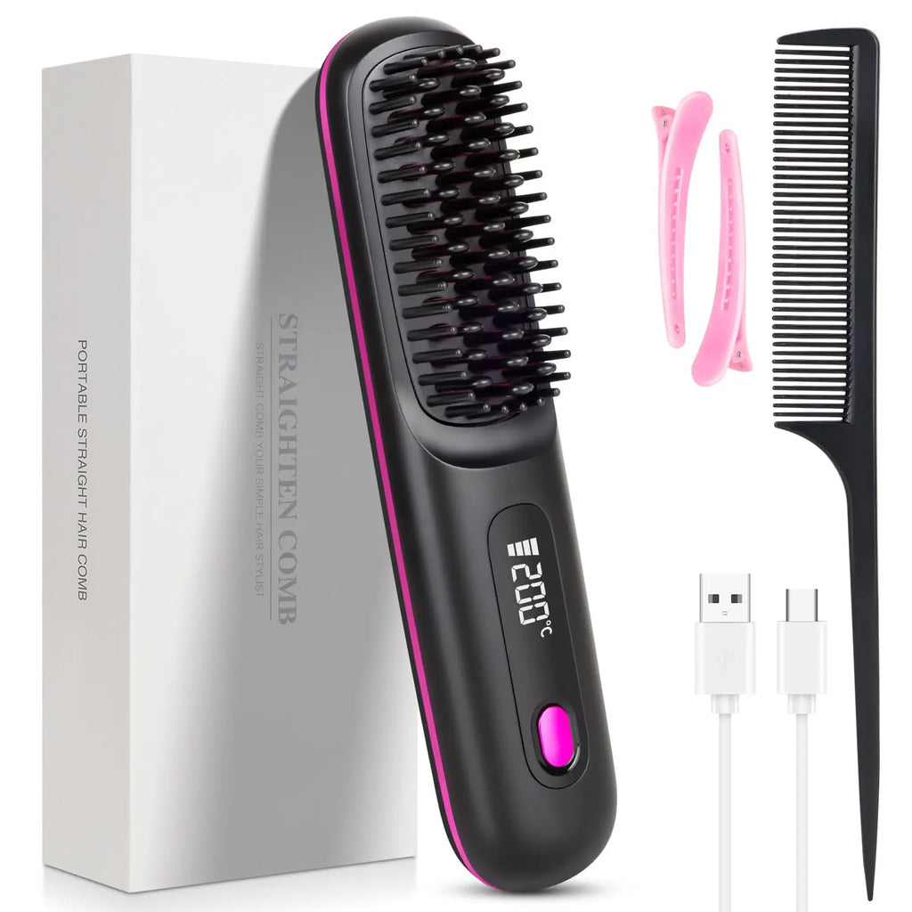 Sunny Hair: Cepillos Alisadores Portátiles Mejorados para Viaje con Pantalla LCD de Temperatura, Calentamiento Rápido, Mini Cepillos Inalámbricos para Mujer