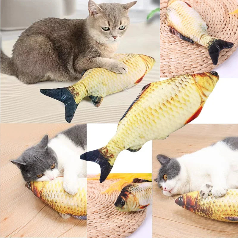 Pez de peluche con hierba gatera, juguete interactivo chirriante y masticable para mascotas, pez de simulación con menta para aliviar el aburrimiento de los gatos, material seguro y no tóxico.