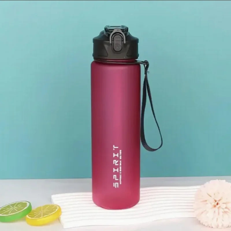 Botella de agua deportiva con pajita marcadora de tiempo, tapa abatible con cierre a prueba de fugas para fácil transporte, ideal para aventuras al aire libre