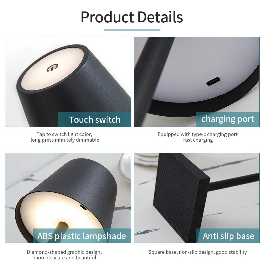 Lámpara de mesa LED nórdica, recargable, táctil, regulable, para dormitorio, comedor, cafetería, decoración sencilla para el hogar.