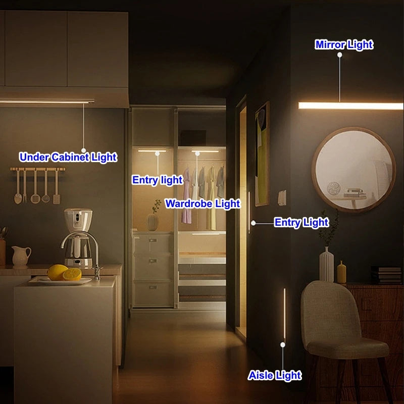 Luz de barra LED con sensor de movimiento, recargable por USB, inalámbrica, luz nocturna por inducción, lámpara de gabinete magnética portátil sin cable para cocina