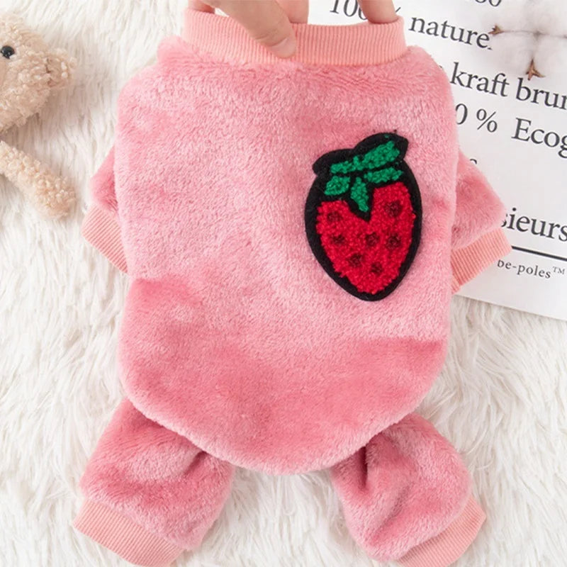 Monos de perro de moda, pijamas cálidos de felpa de invierno para perros, ropa de cuatro patas para cachorros, monos con estampado de frutas para gatos, ropa para perros chihuahua
