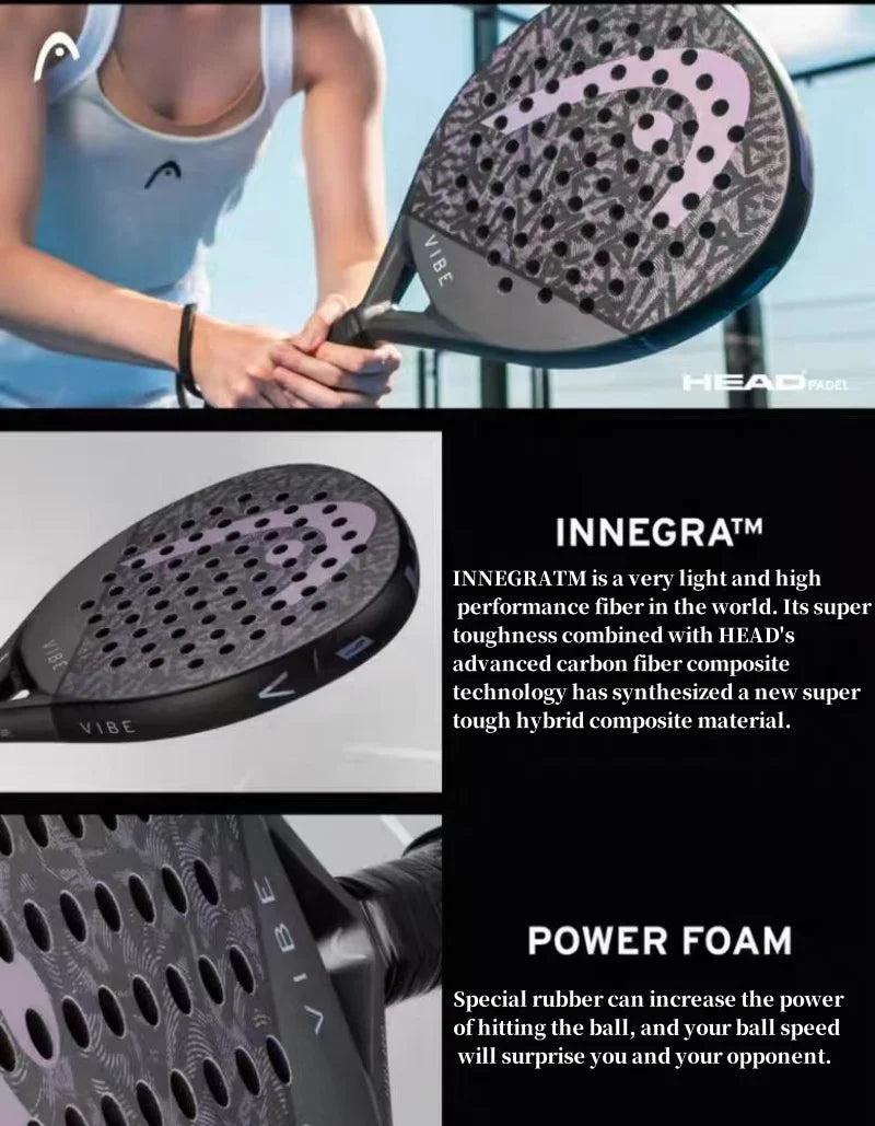 HEAD 2025 Nuevas raquetas de pádel y tenis Serie VIBE Fibra de carbono Núcleo de espuma Eva Memory Flex Raquetas de pádel y tenis ligeras