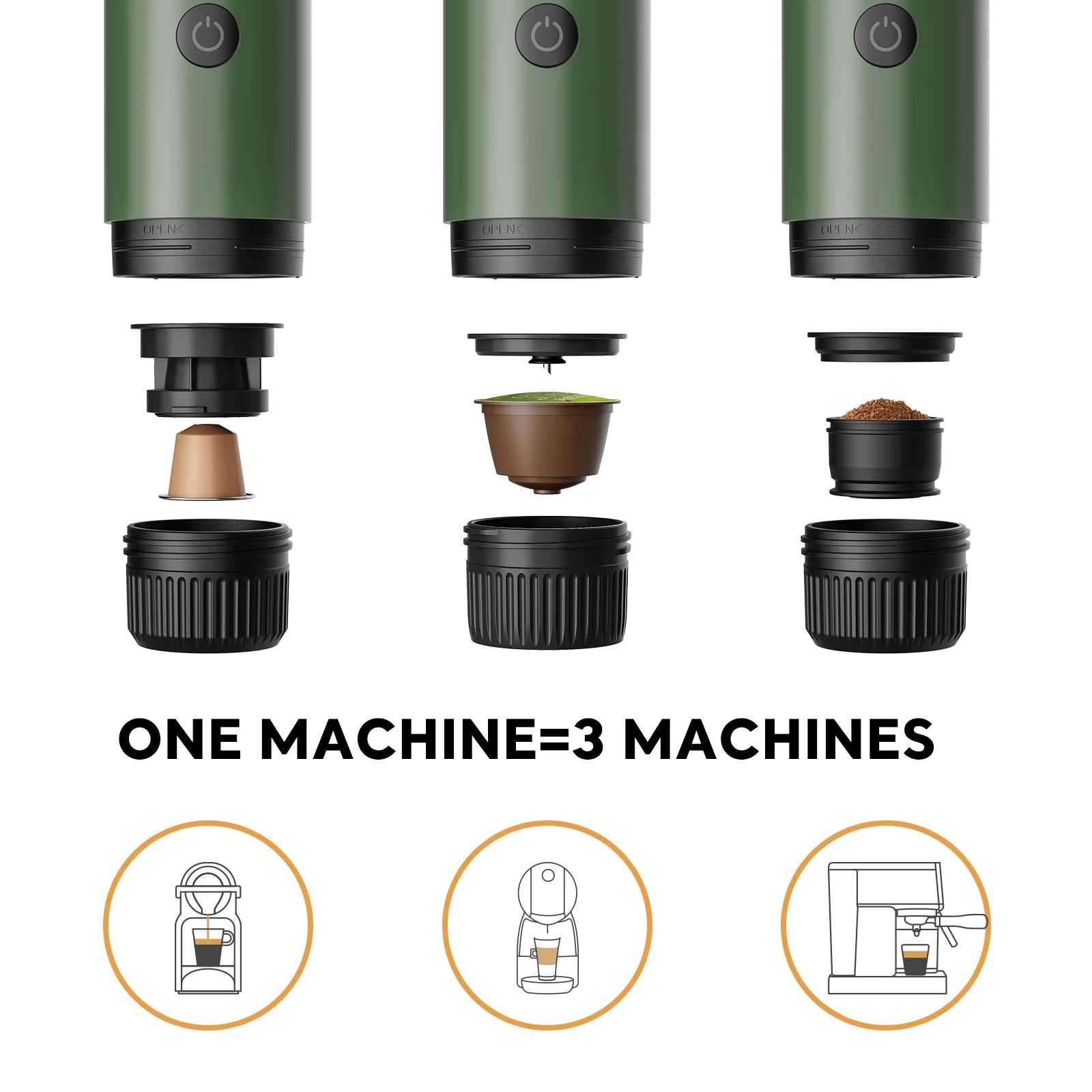 Portable Espresso Machine 3-in-1 Travel Coffee Maker for Camping Hiking Office Self-Heating with USB-C