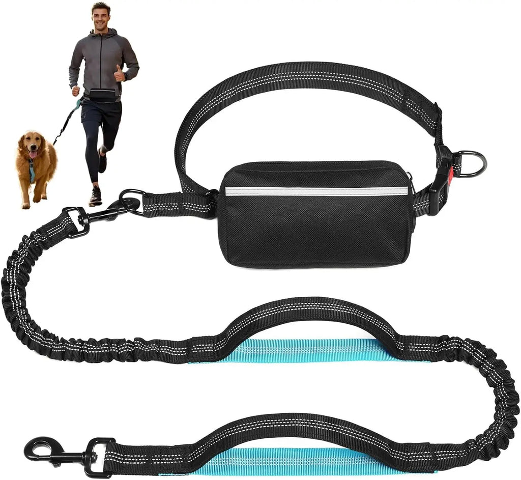 Correa de perro gratis con bolsa con cremallera, correa de running con doble asa acolchada para perros medianos y grandes, correa de perro elástica retráctil para la cintura