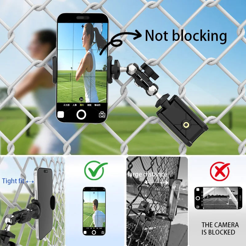 Cell Phone Fence Mount for Phone, GoPro, Insta360, and Other Action Cameras, Mevo Start for Baseball Softball Tennis Recording