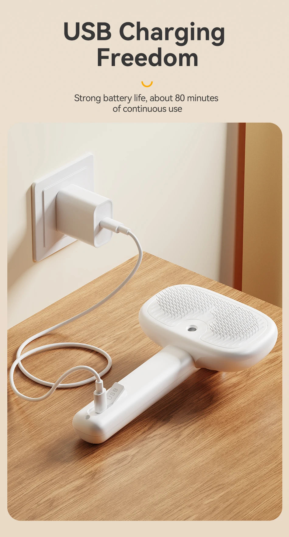 Cepillo de vapor eléctrico ROJECO para mascotas, cepillo pulverizador para perros y gatos, peine para eliminar el pelo de mascotas, herramienta de aseo para mascotas, cepillo de niebla de agua removedor de pelo