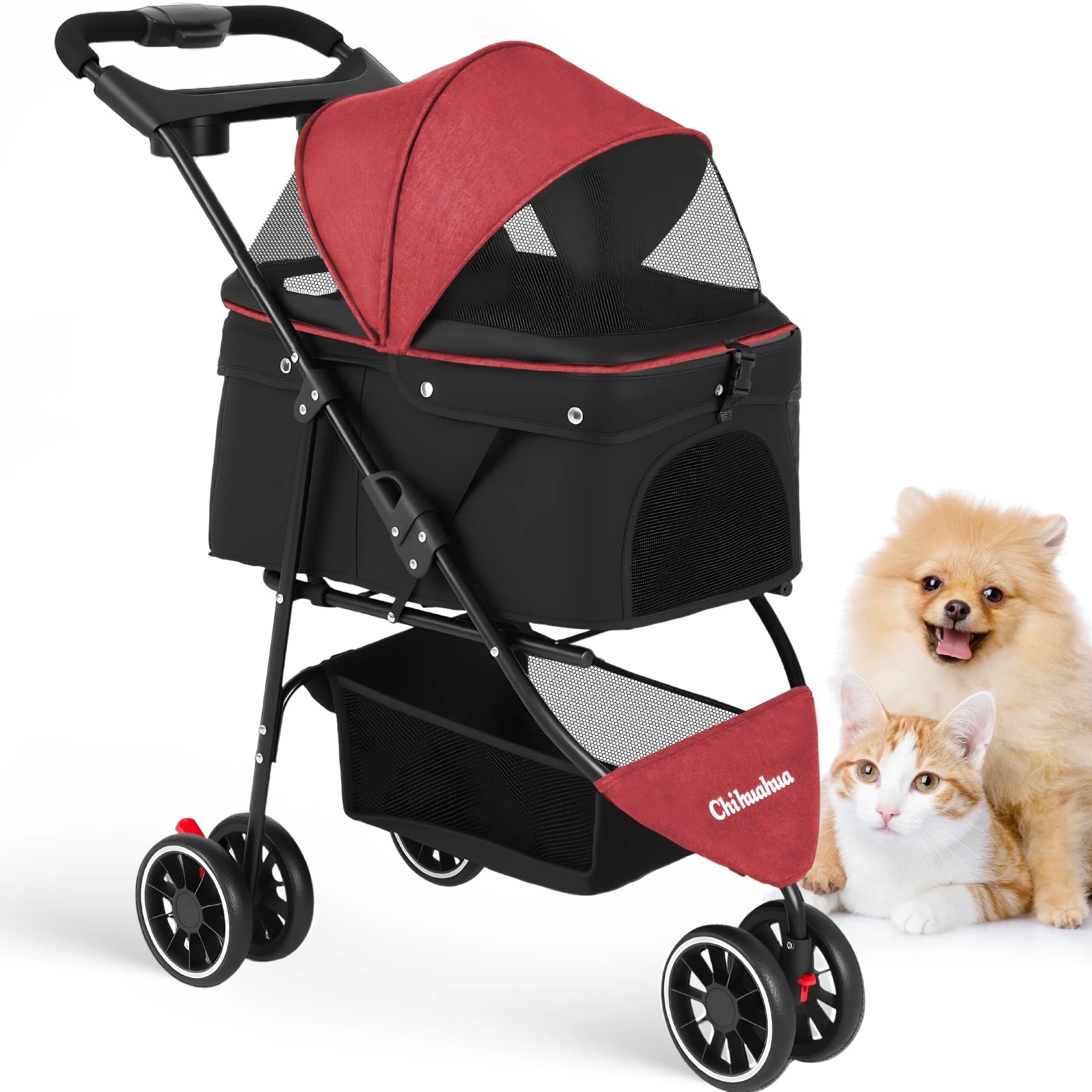 Cochecito para mascotas para perros pequeños y gatos, cochecito de viaje portátil para perros, carrito plegable para perros y gatos