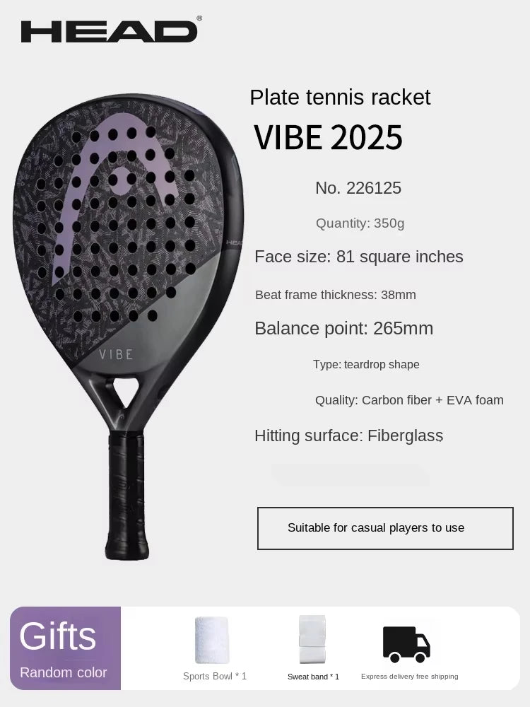 HEAD 2025 Nuevas raquetas de pádel y tenis Serie VIBE Fibra de carbono Núcleo de espuma Eva Memory Flex Raquetas de pádel y tenis ligeras