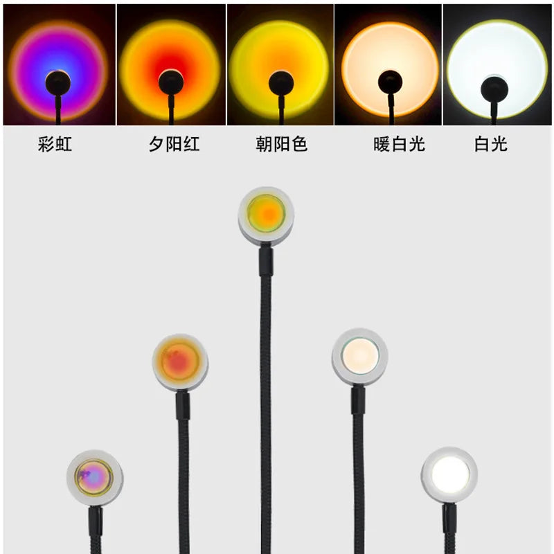 Lámpara de proyección USB de atardecer, luz nocturna de ambiente arcoíris, luz de atardecer para fotografía, selfis, cafeterías, decoración de paredes en vivo