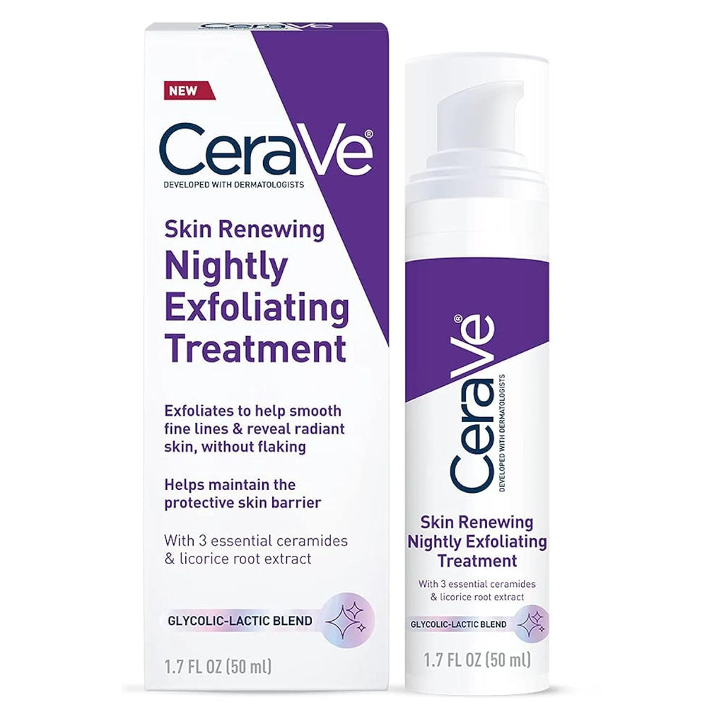 CeraVe Tratamiento Exfoliante Nocturno Renovador de la Piel 50ml Suero con Ácido Glicólico y Láctico con Ceramidas para una Piel Radiante y Suave