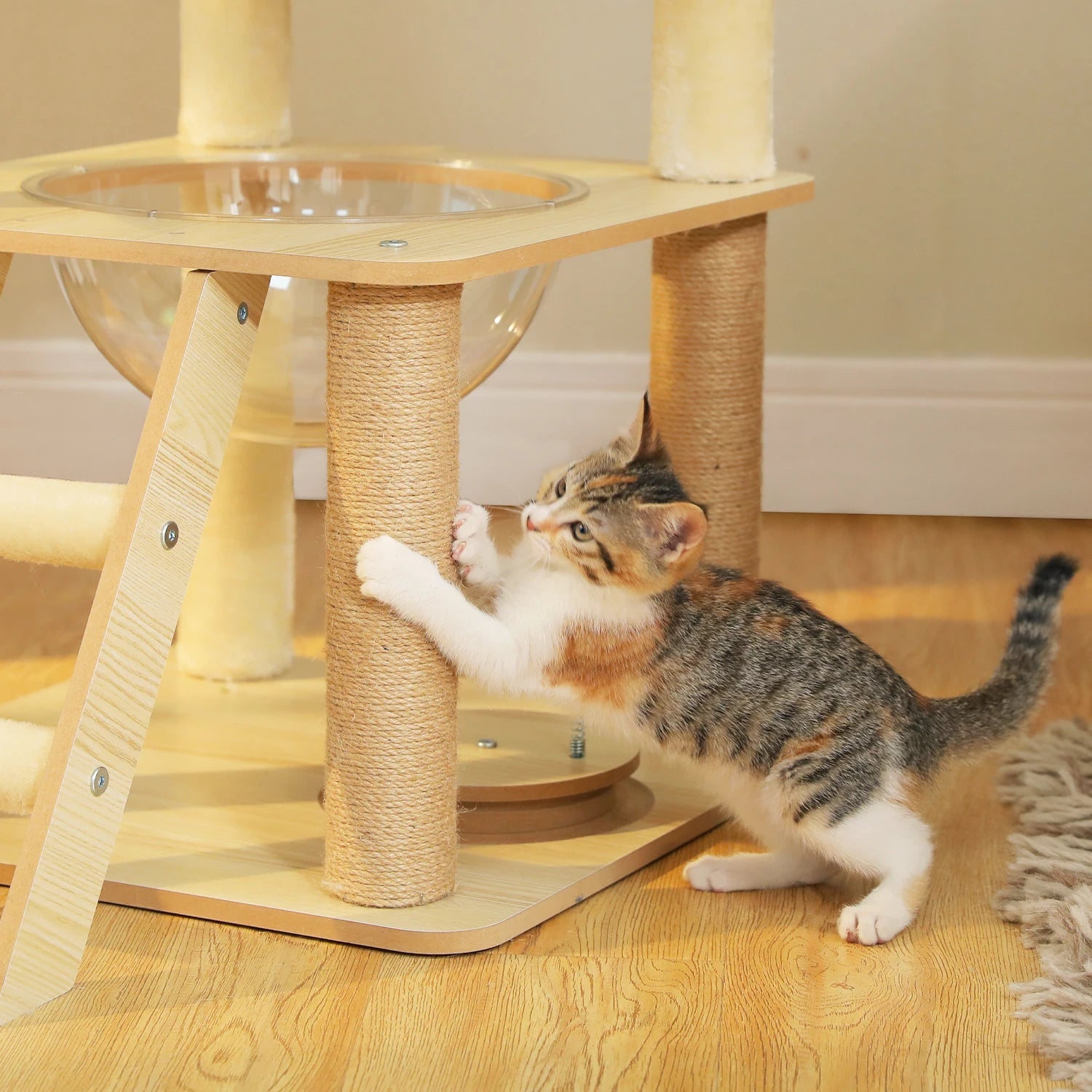 Árbol para Gatos de Varios Niveles, Torre de Madera para Gatos de Interior con Rascadores, Amplio Condominio, Hamaca, Plataforma Superior y Rascador para Gatos, Juguetes para Gatos