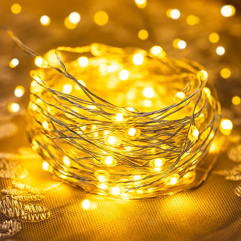 Guirnalda de luces LED 1/2/3/5/10M Impermeable Luces de cadena Decoración navideña Luces de hadas Luces de cadena para exteriores Jardín Navidad