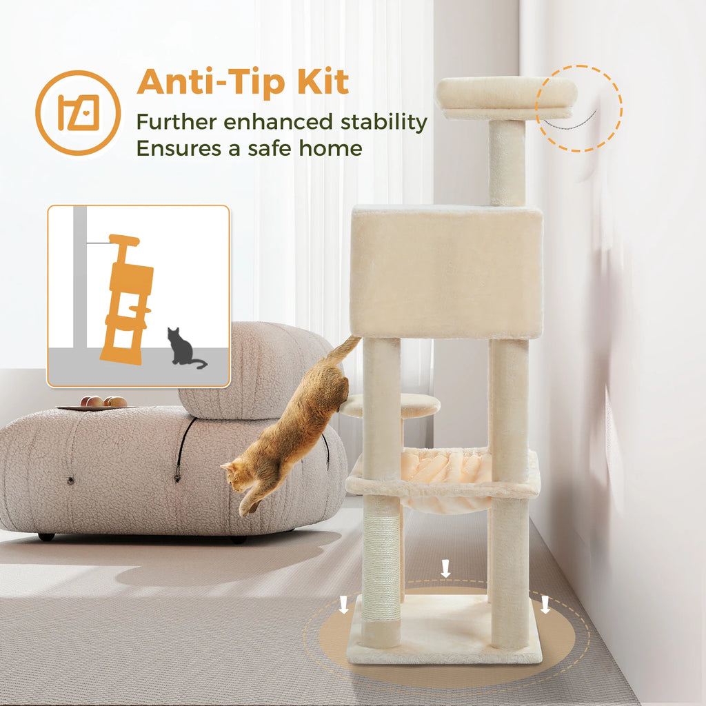 Rascador multinivel para gatos con postes de sisal, condominio acogedor, hamaca grande, torre de felpa para gatos, cama para gatitos de interior, juguetes para gatos