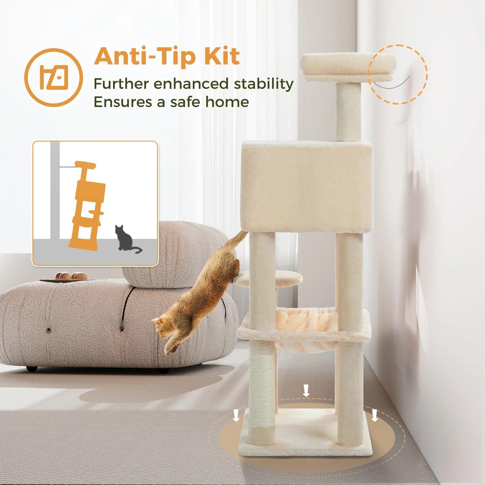 Rascador multinivel para gatos con postes de sisal, condominio acogedor, hamaca grande, torre de felpa para gatos, cama para gatitos de interior, juguetes para gatos