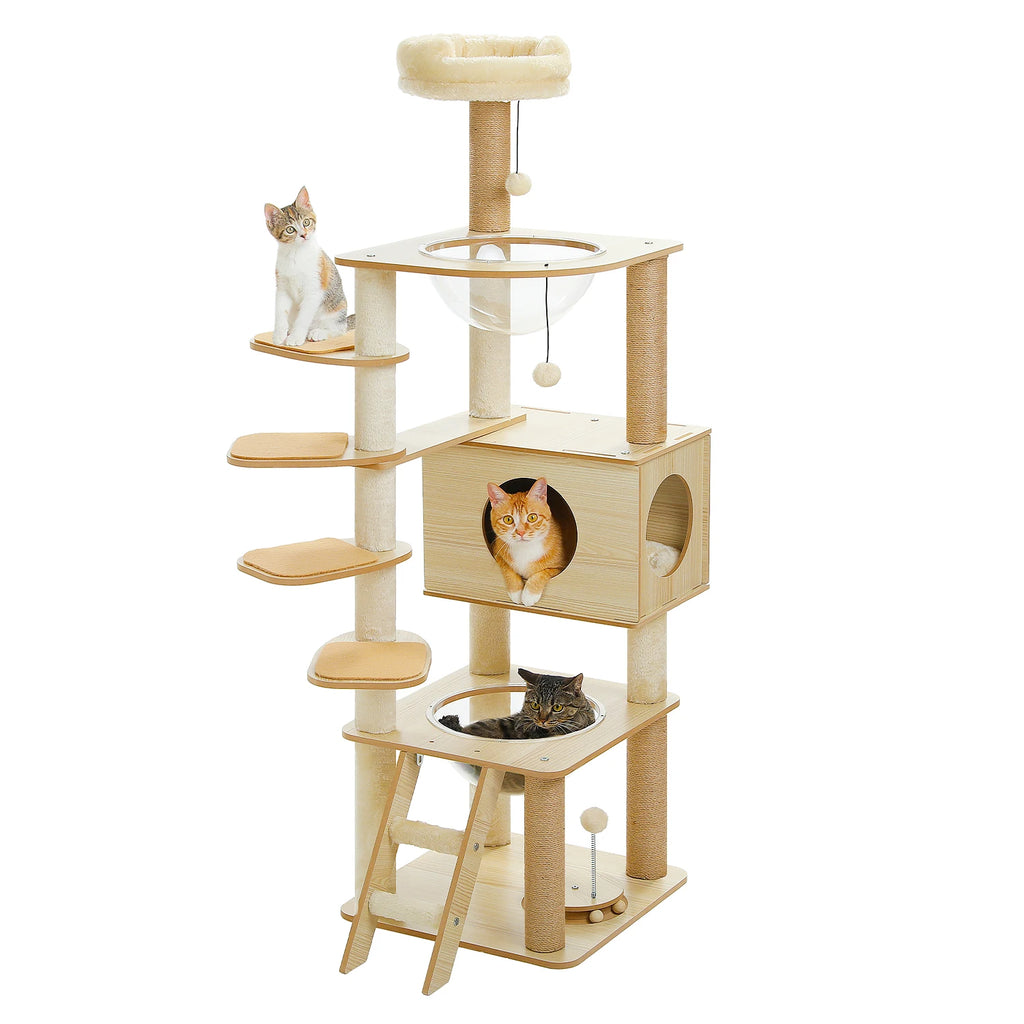 Árbol para Gatos de Varios Niveles, Torre de Madera para Gatos de Interior con Rascadores, Amplio Condominio, Hamaca, Plataforma Superior y Rascador para Gatos, Juguetes para Gatos