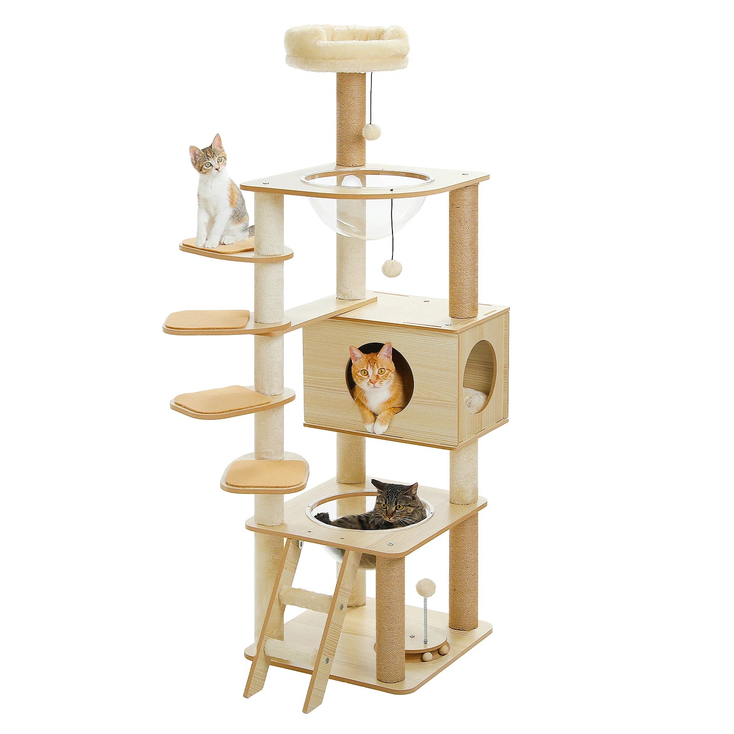 Árbol para Gatos de Varios Niveles, Torre de Madera para Gatos de Interior con Rascadores, Amplio Condominio, Hamaca, Plataforma Superior y Rascador para Gatos, Juguetes para Gatos