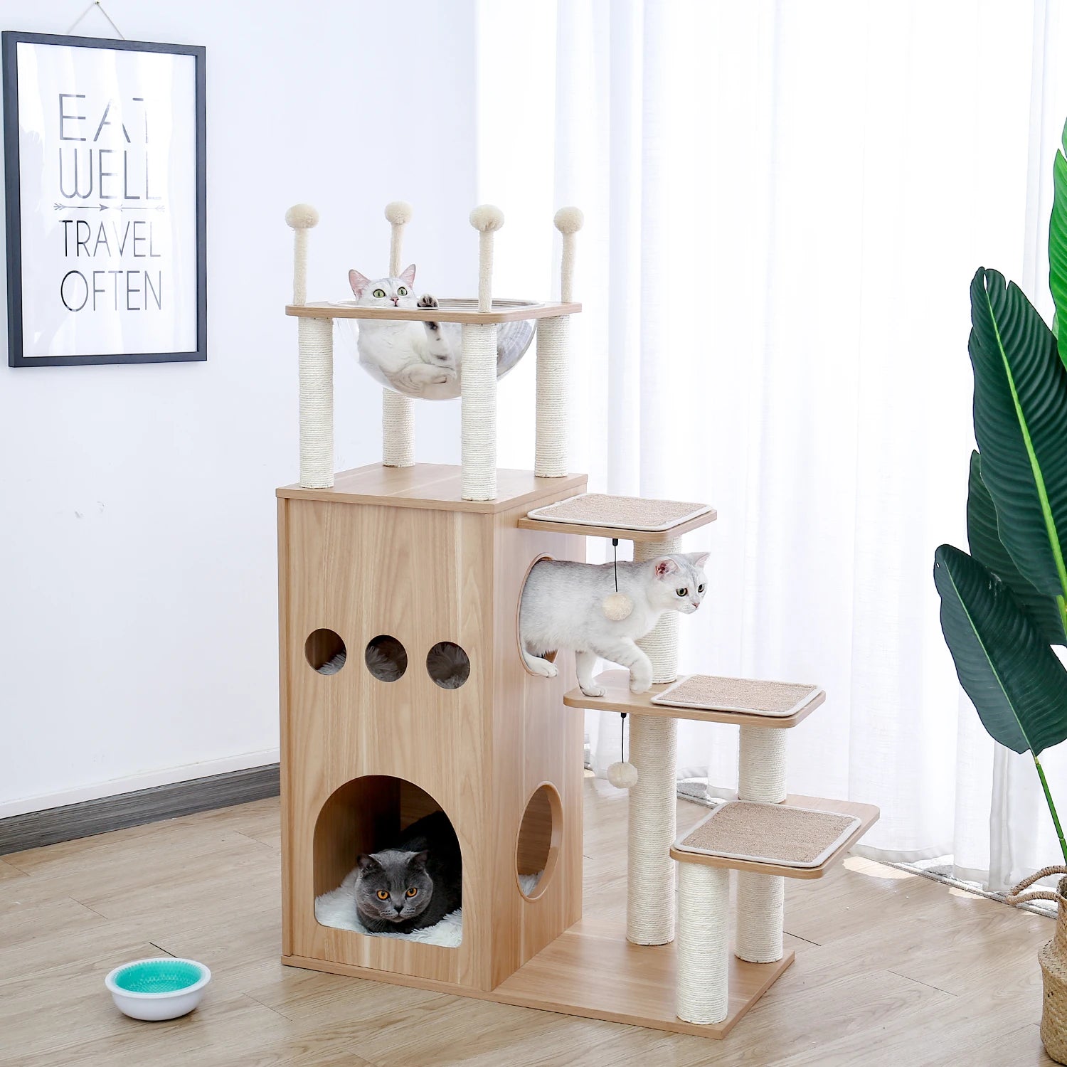 Árbol para Gatos de Varios Niveles, Torre de Madera para Gatos de Interior con Rascadores, Amplio Condominio, Hamaca, Plataforma Superior y Rascador para Gatos, Juguetes para Gatos
