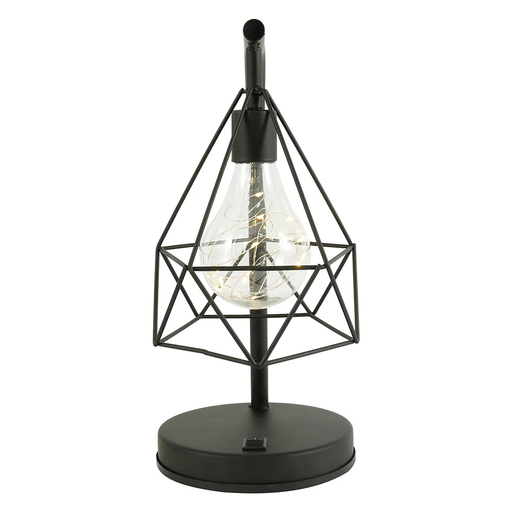 Retro Iron Art LED Night Light Geometric Desk Lighting Bedside Lamp Classic Iron Home Living Room Coffee Bar Decor Ambience Lamp