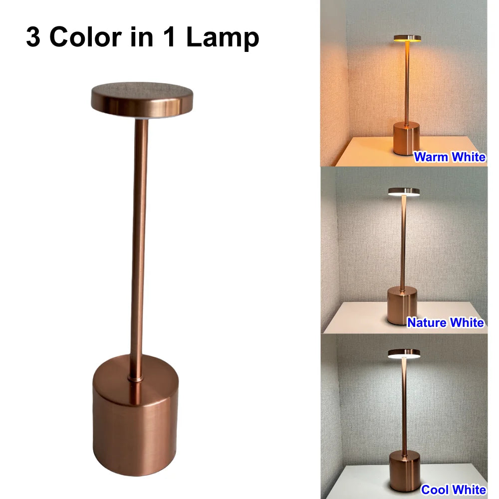 Lámpara de mesa clásica, luz nocturna recargable por USB, 3 colores, regulable, táctil, lámpara de escritorio, lámpara de mesita de noche, cafetería, club
