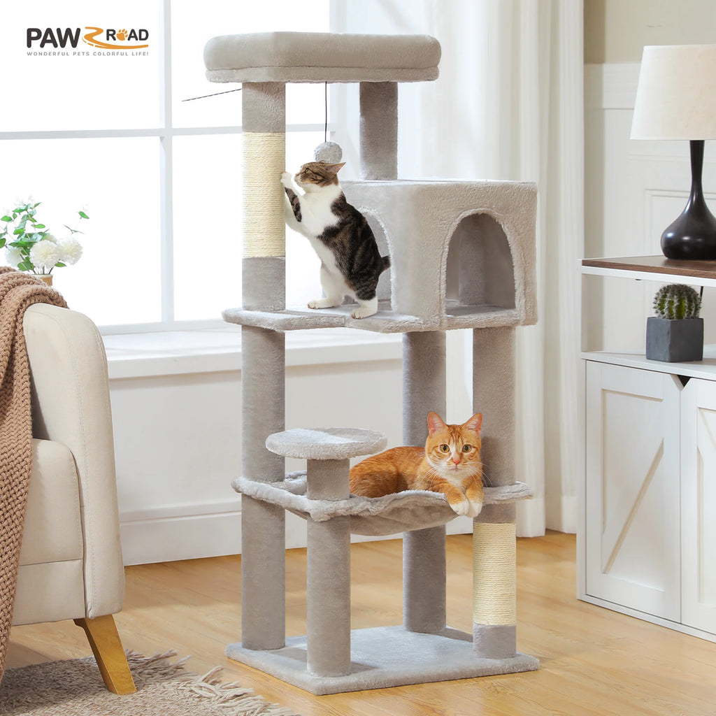 Rascador multinivel para gatos con postes de sisal, condominio acogedor, hamaca grande, torre de felpa para gatos, cama para gatitos de interior, juguetes para gatos