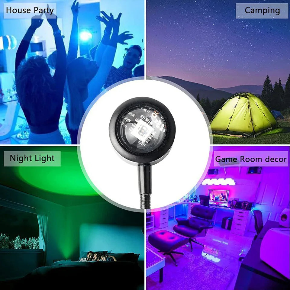 Lámpara de proyección USB de atardecer, luz nocturna de ambiente arcoíris, luz de atardecer para fotografía, selfis, cafeterías, decoración de paredes en vivo