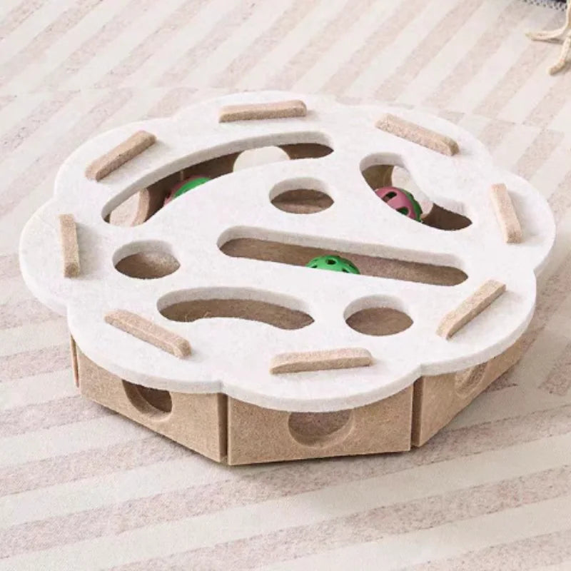 Juguete para gatos con laberinto, caja de fieltro con agujeros y pelota con cascabel, juguete interactivo divertido para gatitos, suministros para gatos