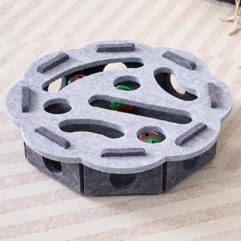 Juguete para gatos con laberinto, caja de fieltro con agujeros y pelota con cascabel, juguete interactivo divertido para gatitos, suministros para gatos
