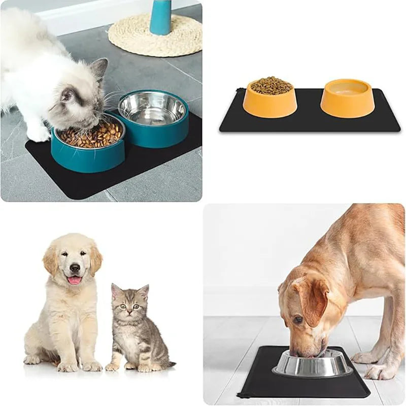Silicone Pet Food Mat Non-Slip Dog Bowl Mat Waterproof For Dogs Cats Food Water Feeding Mat Anti-Spill Winter Floor Protect
