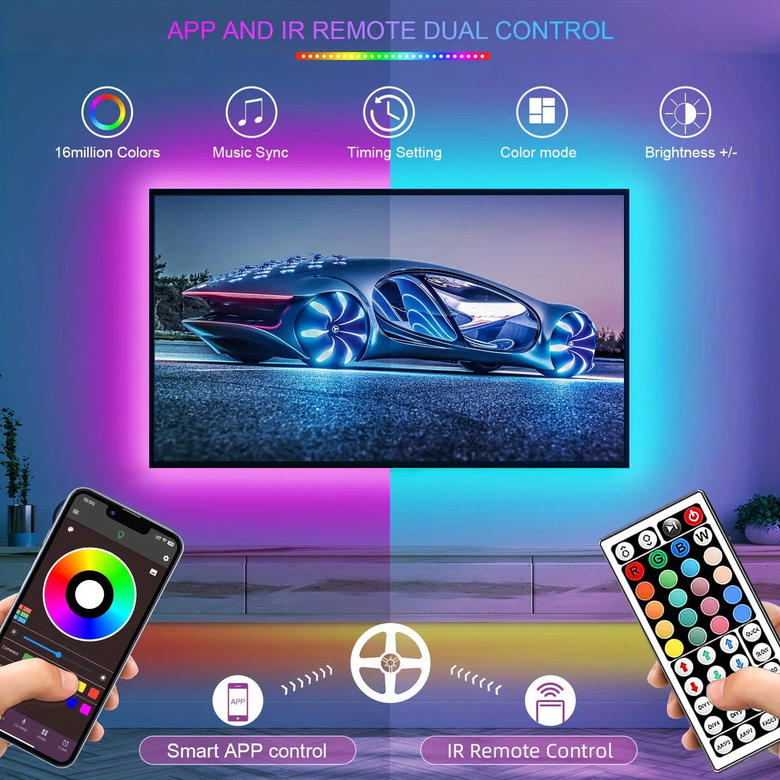 Sunny Light: Tiras de luces LED RGB de 5m, 10m, 20m, 30m, luz LED para habitación con control por APP, cinta flexible Luces LED para decoración de habitaciones y dormitorios
