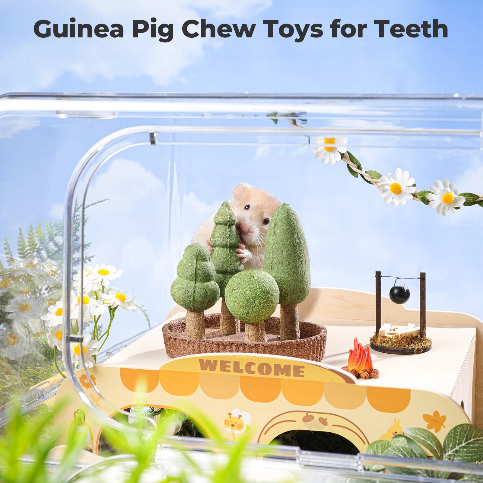 Golosinas Naturales Comestibles para Cobayas/Conejos, Juguetes Dentales para Mascotas Pequeñas, Juguetes Masticables de Enriquecimiento Desmontables para Chinchillas/Ratas/Jerbos