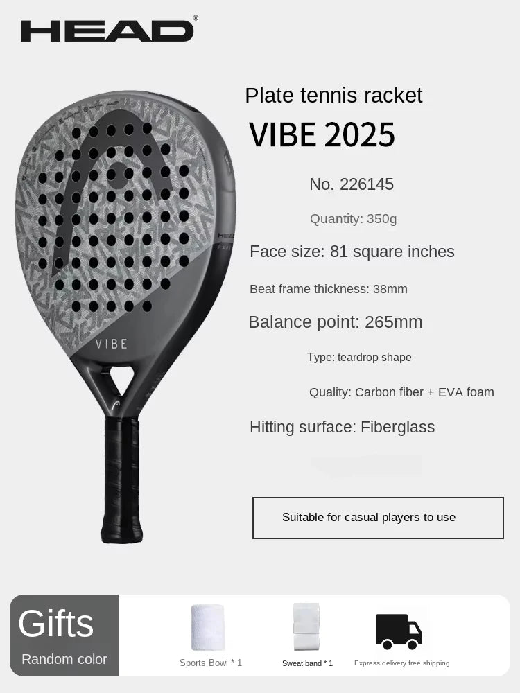 HEAD 2025 Nuevas raquetas de pádel y tenis Serie VIBE Fibra de carbono Núcleo de espuma Eva Memory Flex Raquetas de pádel y tenis ligeras