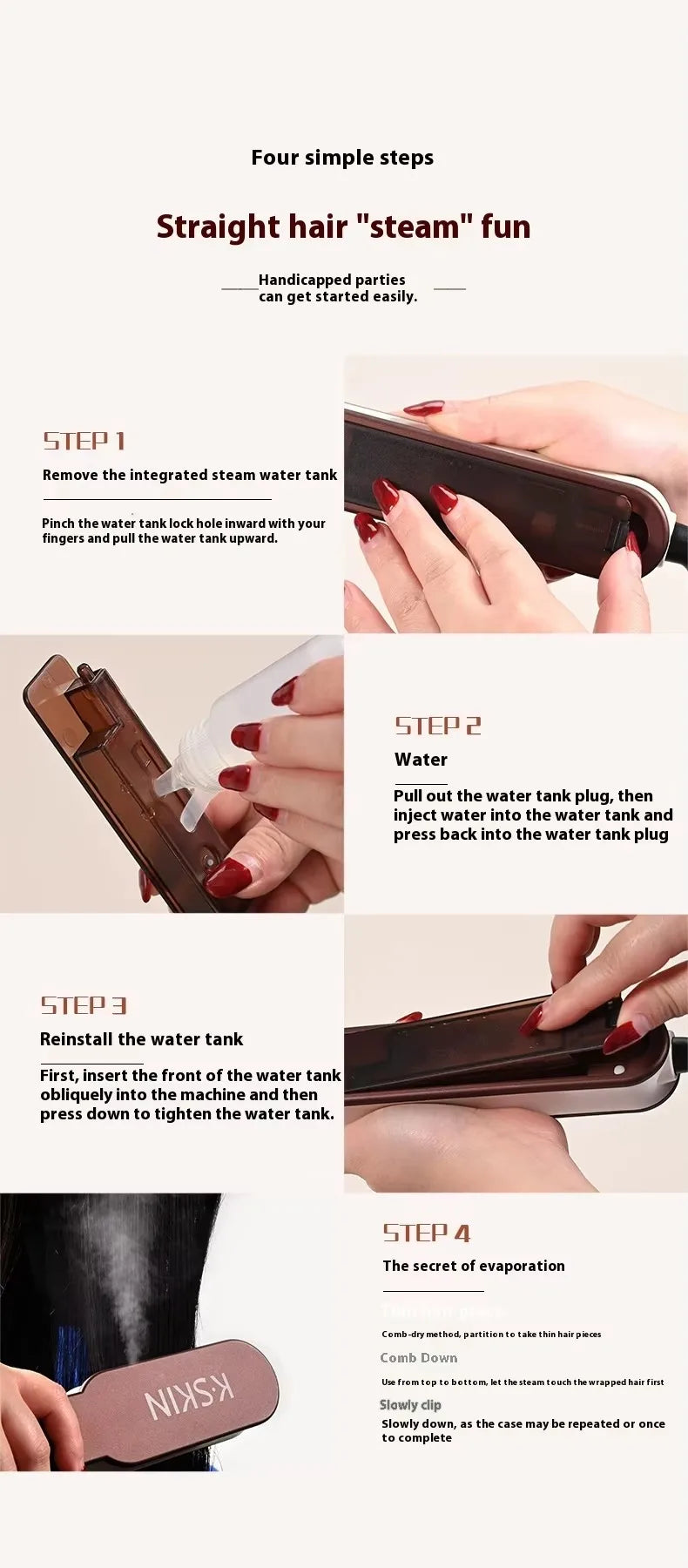 Professional Salon 2in1 Steampod Nano Spray Hair Straightener Beauty Care Hot Steam Ionic Hair Straightening Styler Comb Brush