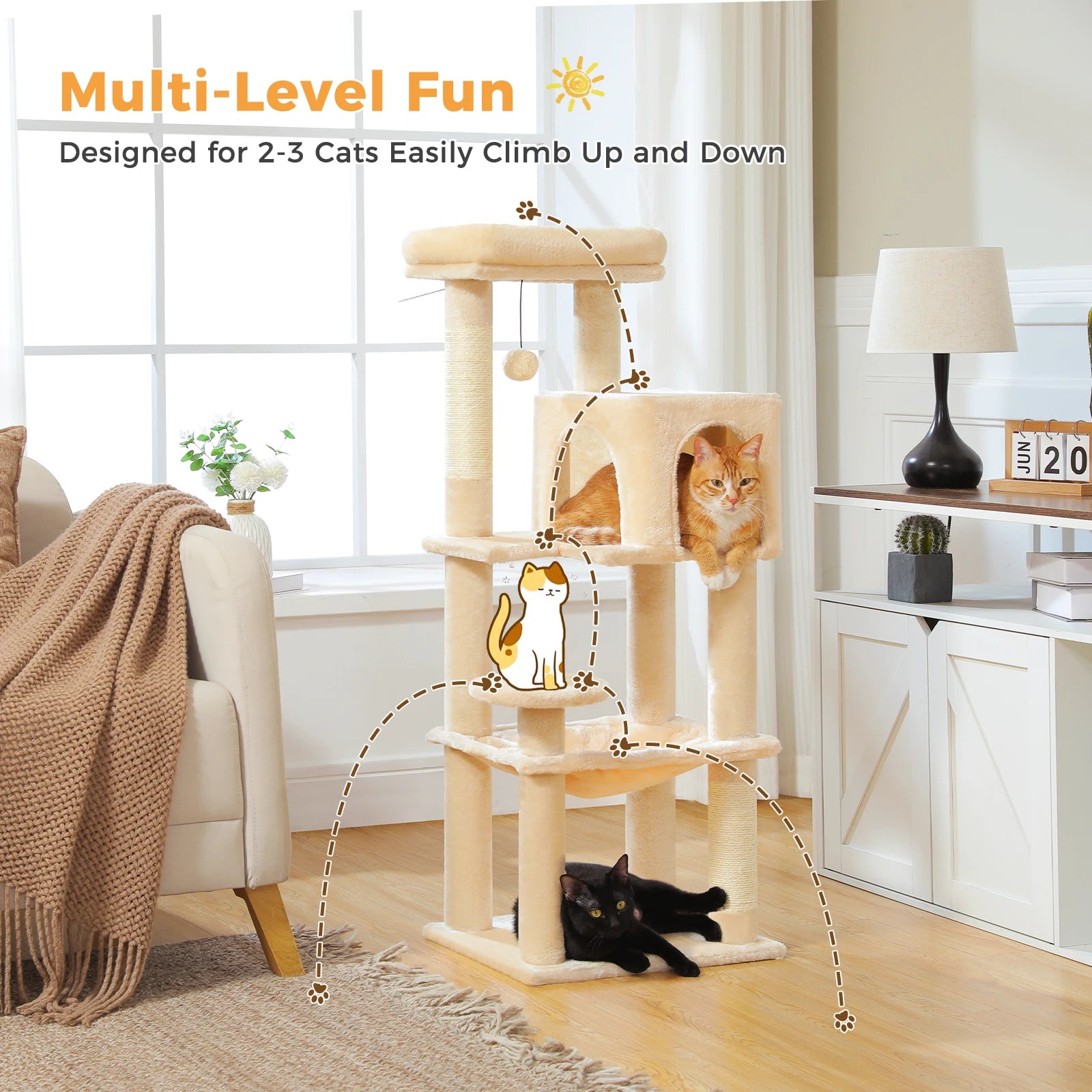 Rascador multinivel para gatos con postes de sisal, condominio acogedor, hamaca grande, torre de felpa para gatos, cama para gatitos de interior, juguetes para gatos