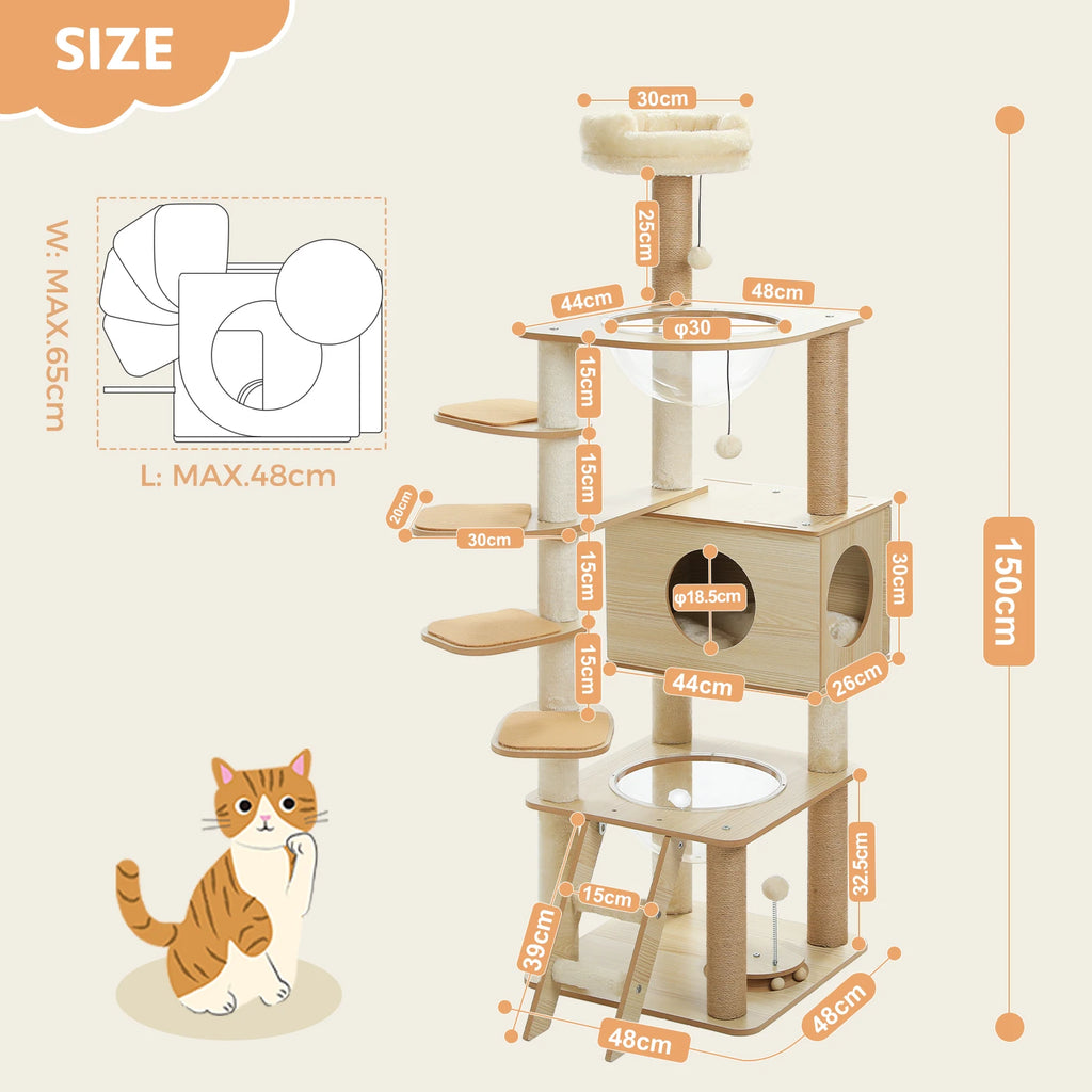 Árbol para Gatos de Varios Niveles, Torre de Madera para Gatos de Interior con Rascadores, Amplio Condominio, Hamaca, Plataforma Superior y Rascador para Gatos, Juguetes para Gatos