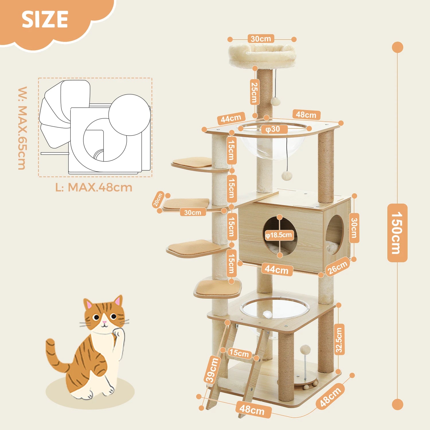 Árbol para Gatos de Varios Niveles, Torre de Madera para Gatos de Interior con Rascadores, Amplio Condominio, Hamaca, Plataforma Superior y Rascador para Gatos, Juguetes para Gatos
