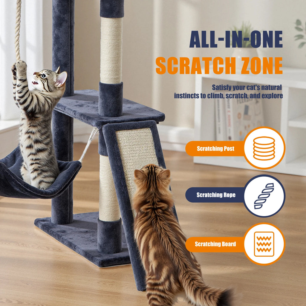 JHK 63In Árbol para Gatos Alto Torre de Escalada para Varios Gatos Muebles para Mascotas Rascadores de Sisal Natural Casa Estable para Gatos de Interior